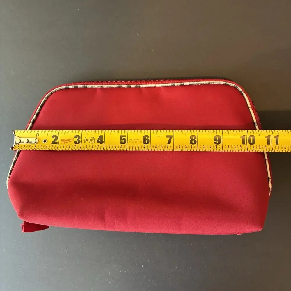 Burberry Fragrance Zip Plaid Detail Makeup/Cosmetic Bag Burgundy